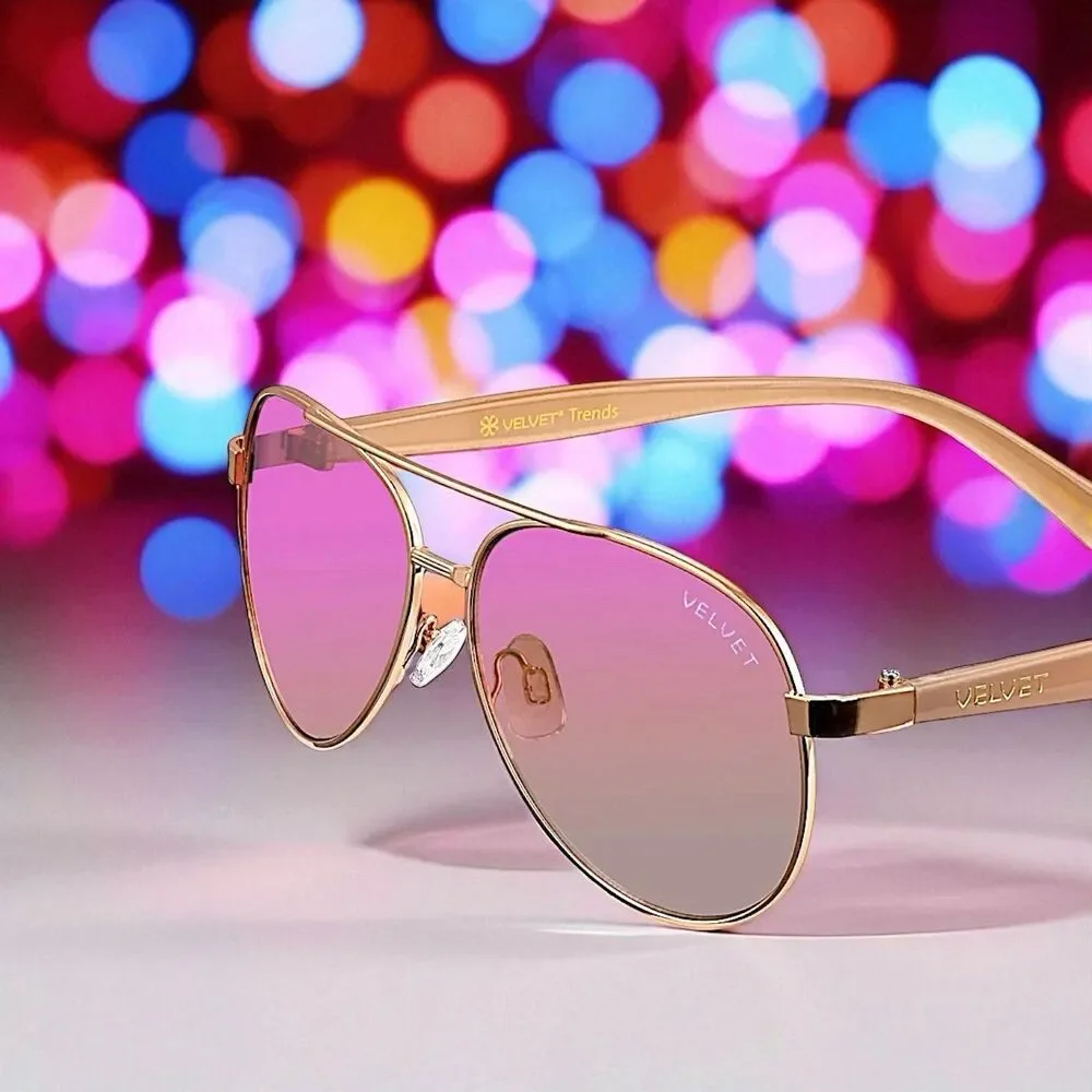 Velvet Eyewear Bonnie Aviator Sunglasses in Rose Gold Flash w/microfiber pouch